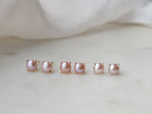 Rose Gold Freshwater Pink Pearl Studs