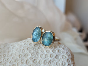 Double Aquamarine & Diamond Ring