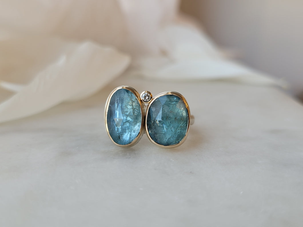 Double Aquamarine & Diamond Ring