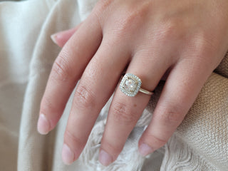 Milky White Cushion Rose Cut Diamond Ring