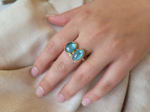Double Aquamarine & Diamond Ring