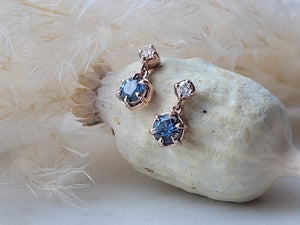 Teal Sapphire and Diamond Drop Stud Earrings