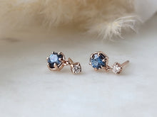 Load image into Gallery viewer, Teal Sapphire and Diamond Drop Stud Earrings