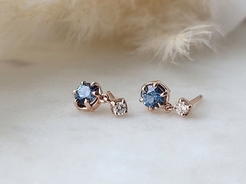 Teal Sapphire and Diamond Drop Stud Earrings