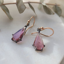 Load image into Gallery viewer, Geometric Pink Tourmaline Dangle Earrings