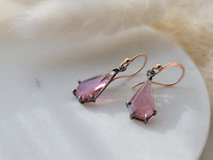 Geometric Pink Tourmaline Dangle Earrings