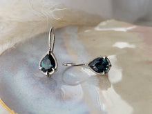 Load image into Gallery viewer, Pear Shaped Teal Sapphire Drop Earrings