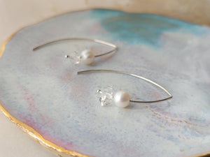 Melissa Joy Manning Herkimer Diamond & Pearl Wishbone Hoop Earrings