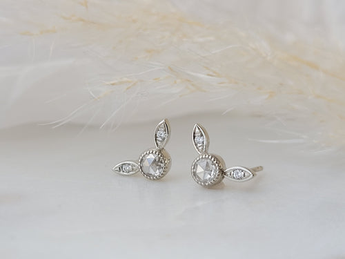 Diamond Leaf Design Stud Earrings