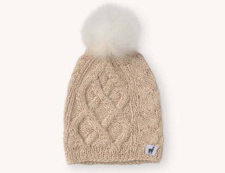 Hand-Knit Alpaca Pom Hat - Champagne