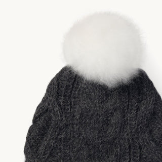 Hand-Knit Alpaca Pom Hat - Charcoal