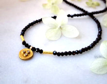 Load image into Gallery viewer, Gold Disc Pendant On Black Spinel Necklace