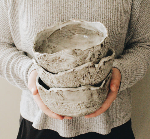 The Clay People Large White Washed Bowl