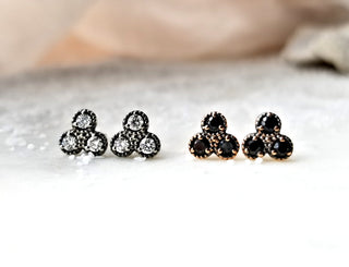 Mini Trio Black Diamond Earrings