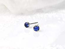 Load image into Gallery viewer, Mini Blue Sapphire Stud Earrings