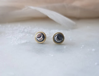 Bronze and Sterling Silver "Moon" Studs