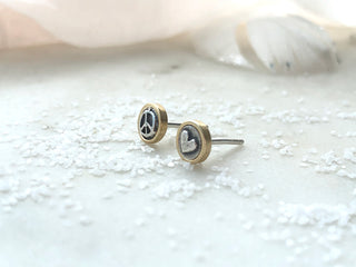 Bronze and Sterling Silver "Peace + Love" Studs