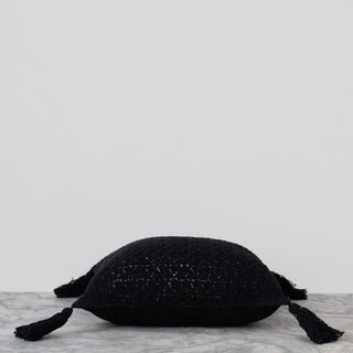Crochet Pillow With Tassels - Black