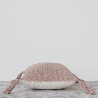 Crochet Pillow With Tassels - Taupe