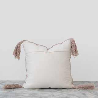 Crochet Pillow With Tassels - Taupe
