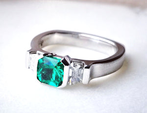 Three Stone Emerald And Diamond Ring