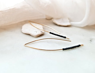 Medium Oxidized Beaded Crescent Earrings Yellow Gold Filled