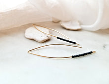 Load image into Gallery viewer, Medium Oxidized Beaded Crescent Earrings Yellow Gold Filled