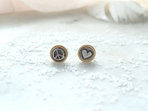 Marmalade Designs Bronze and Sterling Silver "Peace + Love" Studs