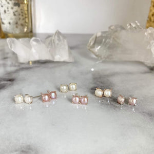 Rose Gold Freshwater Pink Pearl Studs