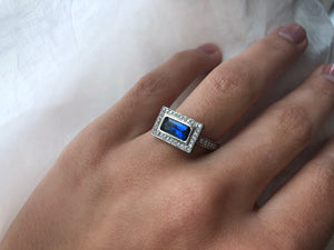Octagon Cut Blue Sapphire Ring