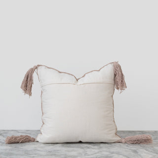 Crochet Pillow With Tassels - Taupe