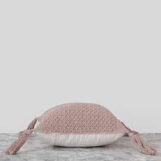 Crochet Pillow With Tassels - Taupe