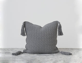 Crochet Pillow With Tassels - Grey