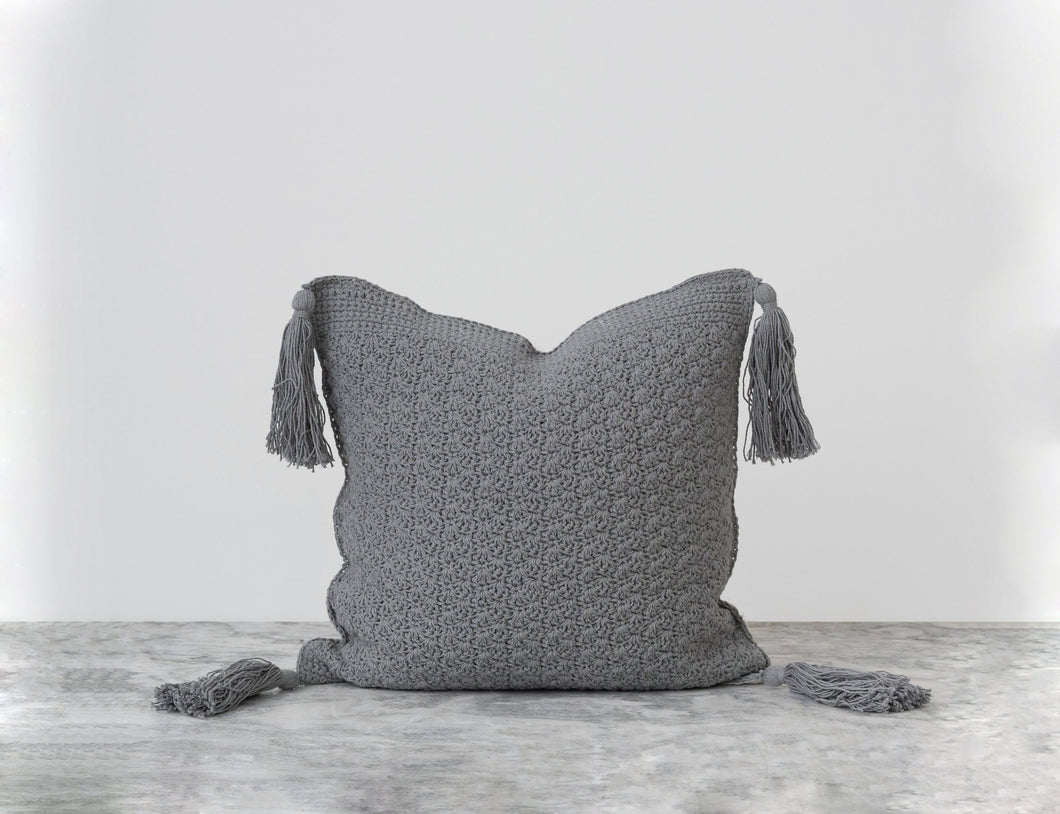 Pokoloko Crochet Pillow With Tassels - Grey
