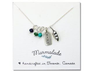 Marmalade Designs Mama & Three Peas Necklace with Gemstones