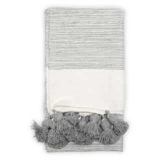 Pokoloko Moroccan Pom Pom Blanket - Mixed Light Grey