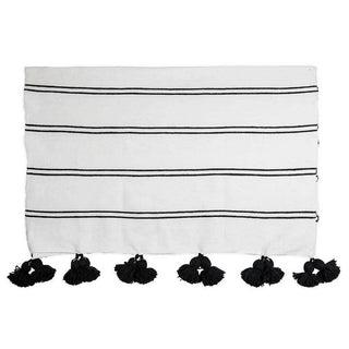 Moroccan Pom Pom Blanket - Double Black