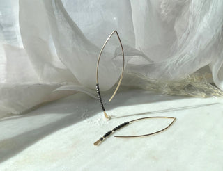 Medium Oxidized Beaded Crescent Earrings Yellow Gold Filled