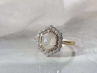 Milky White Hexagon Rose Cut Diamond Ring
