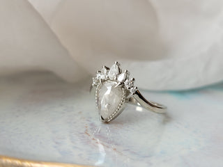 Milky White Rose Cut Diamond Curved V-Ring