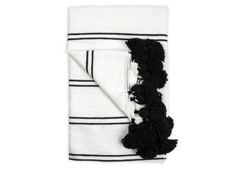 Moroccan Pom Pom Blanket - Double Black