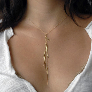 Yellow Gold Small Point Long Drop Necklace