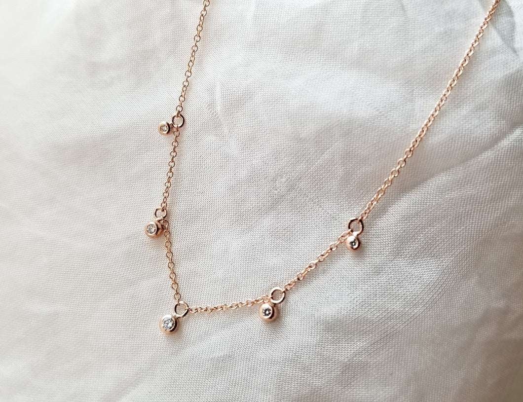 Jen Leddy Rose Gold Multi Diamond Bezel Drop Necklace