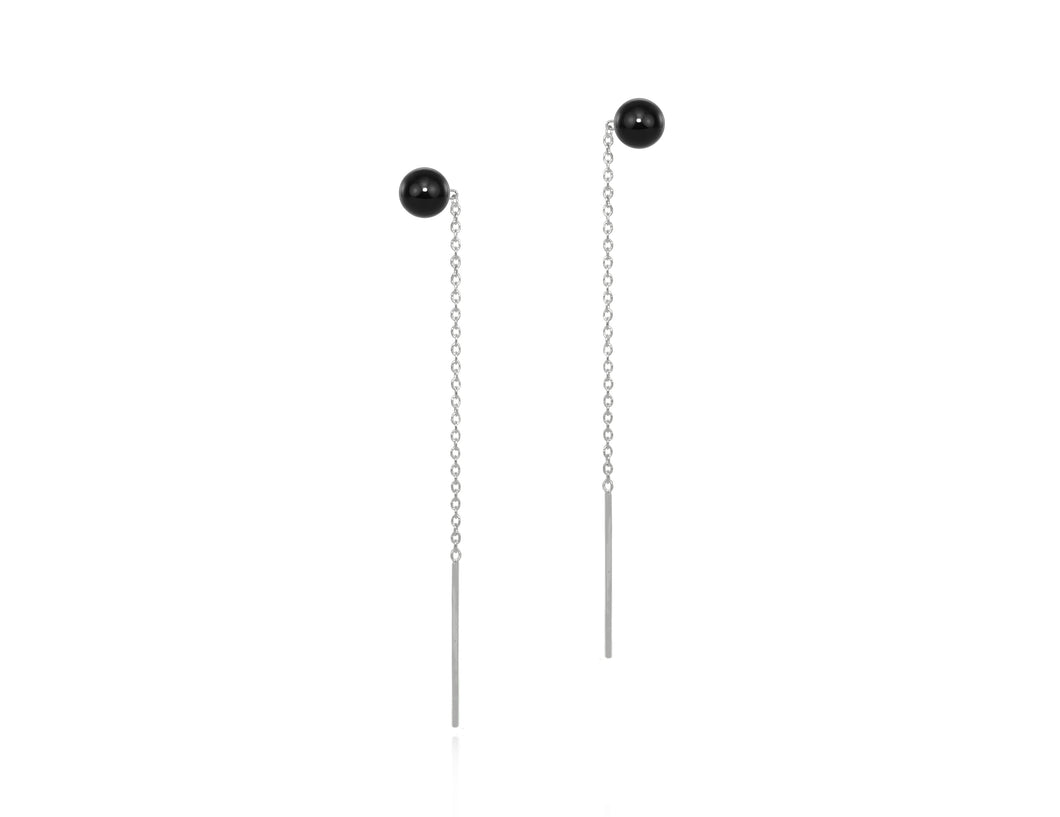 Silver Onyx Thread Earrings