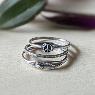 Silver And Bronze "Peace" Stacking Ring