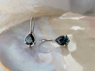 Pear Shaped Teal Sapphire Drop Earrings