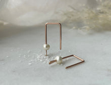 Load image into Gallery viewer, Pearl Tiny Hook Earrings Rose Gold