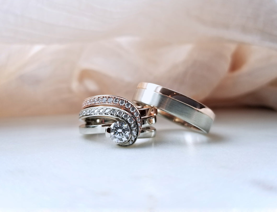 Classic Inspired Diamond Wedding Set With A Complimenting Gent's Band