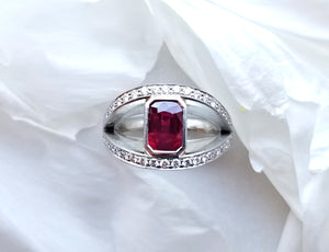 White Gold Ruby and Diamond Ring
