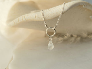 Rainbow Moonstone Tiny Circle Drop Necklace